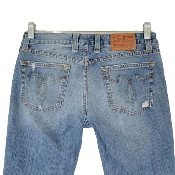 Lucky Brand Dungarees Straight Leg Distressed Jeans Blue Women Size 6 - Picture 7 of 10